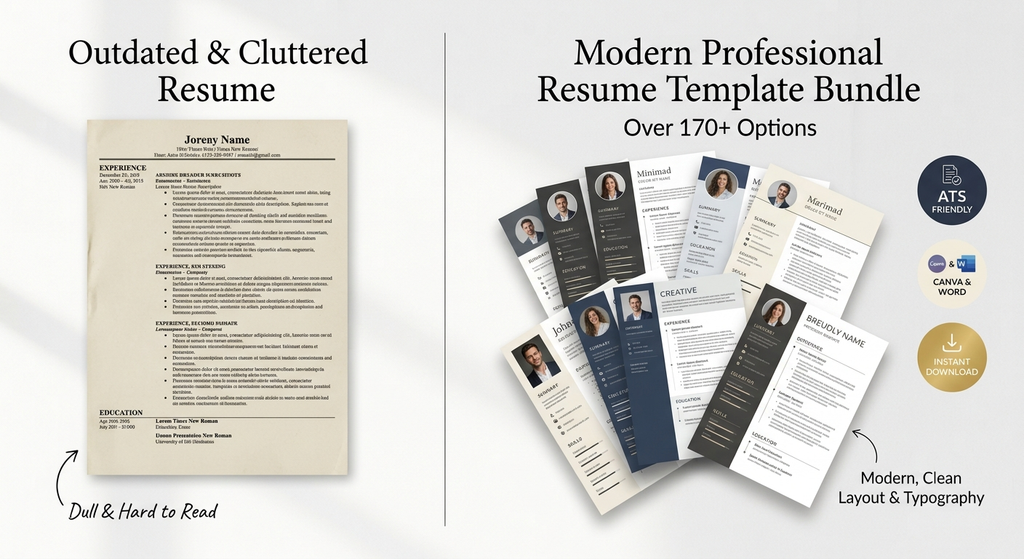 170+ ATS-Friendly Resume Templates Bundle | Canva & Word CV Templates | Instant Download