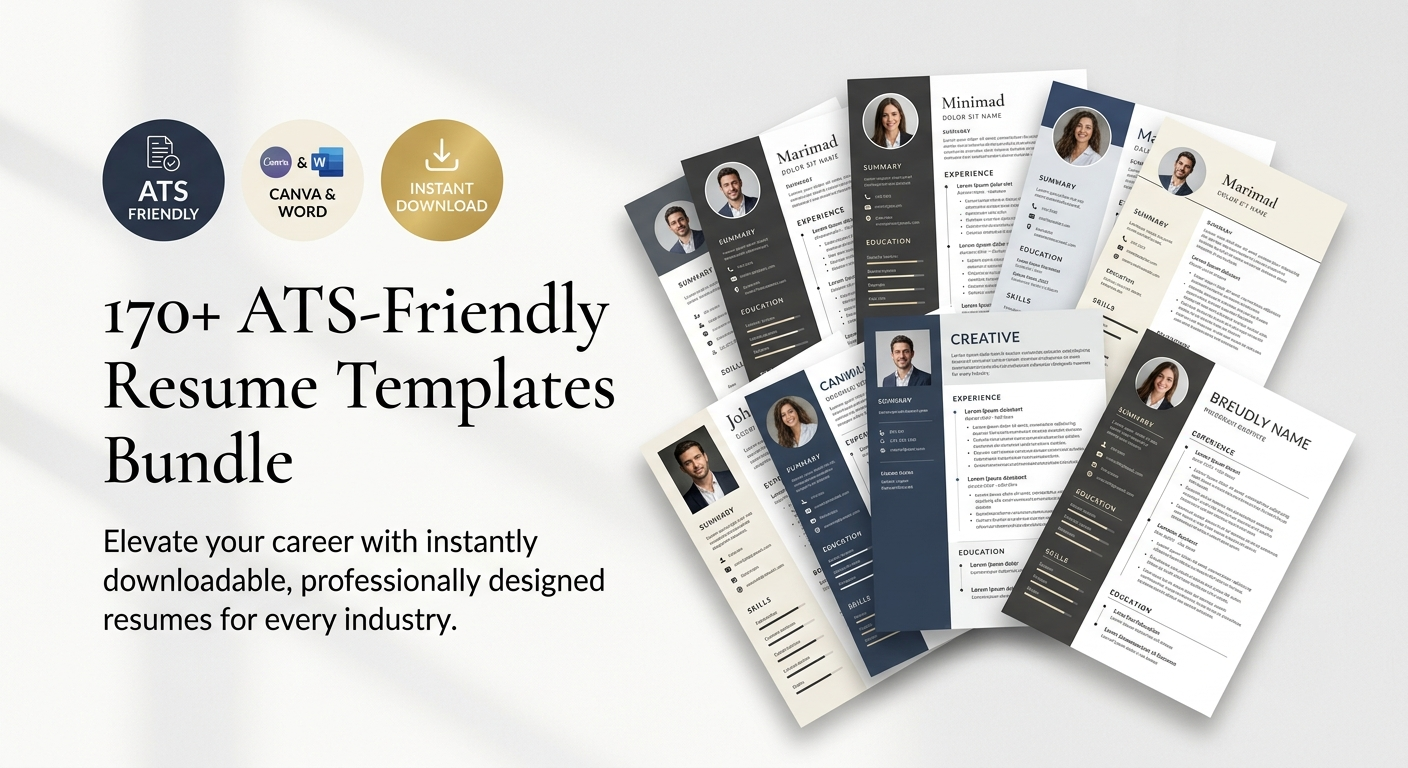170+ ATS-Friendly Resume Templates Bundle | Canva & Word CV Templates | Instant Download